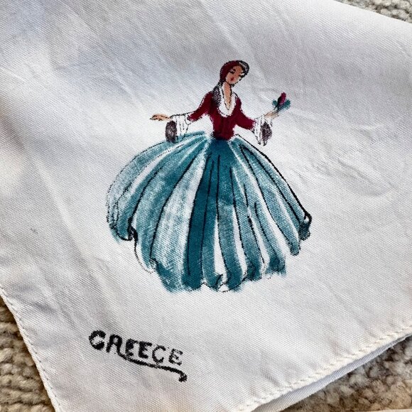 Vintage 60s Silk Hand-Painted Handkerchiefs from Greece Greek Figures Tableau - Picture 4 of 6